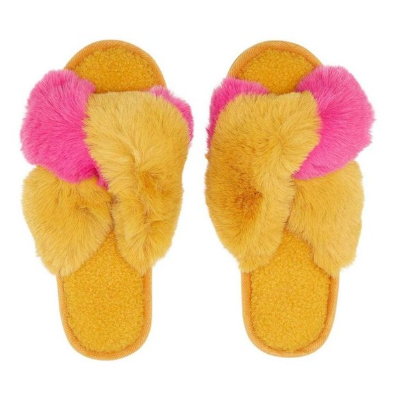 Joules  Yellow & Pink Mabelle Faux-Fur Slipper - Picture 1 of 6